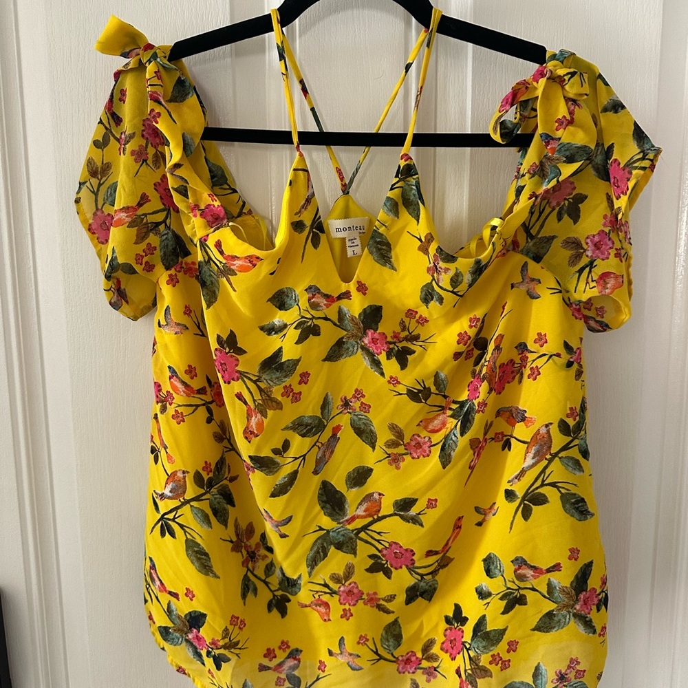 Monteau Yellow Floral Blouse with Pink Accents